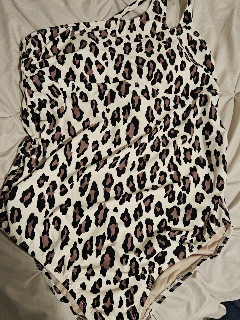 Leopard Print One-Piece XL Maternity Swimwear in Cream and Brown